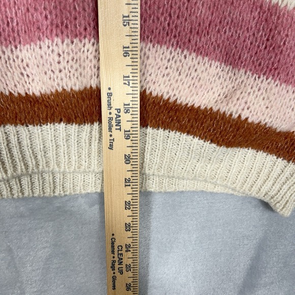 Mersea Womens Pisa Loose Knit Sweater OS Wool Blend Ivory‎ Pink Striped Coquette - Picture 5 of 8